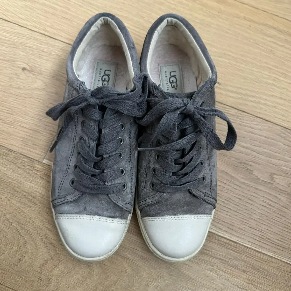 UGG Gray Suede Taya Sherpa Lined Low Top Sneakers Size 8 Fall/Winter